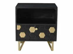 Vente-unique Mesita De Noche|Mesita de noche lote de 2 cajón y hueco madera de mango metal negro y dorado - BELORI