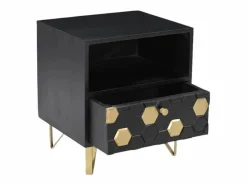 Vente-unique Mesita De Noche|Mesita de noche lote de 2 cajón y hueco madera de mango metal negro y dorado - BELORI
