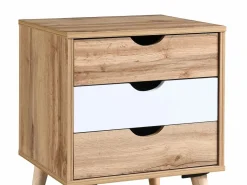 Vente-unique Muebles Niño|Mesita De Noche|Mesita de noche LURVIA con 3 cajones en color natural y blanco.