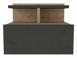 Vente-unique Mesita De Noche|Mesita de noche suspendida lote de 2 con 1 cajón y 1 repisa natural antracita - AZELNO