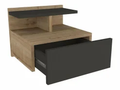 Vente-unique Mesita De Noche|Mesita de noche suspendida lote de 2 con 1 cajón y 1 repisa natural antracita - AZELNO