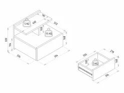 Vente-unique Mesita De Noche|Mesita de noche suspendida conjunto de 2 con 1 cajón y 1 estante efecto mármol - AZELNO