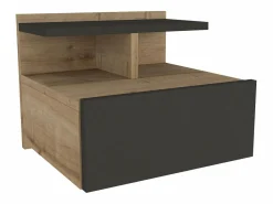 Vente-unique Mesita De Noche|Mesita de noche suspendida con 1 cajón y 1 estante natural y antracita - AZELNO