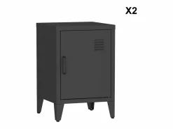 Sweeek Mesita industrial con 1 puerta, set de 2 Negro Outlet