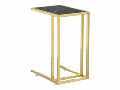 vidaxl Mesita ordenador vidrio transparente negro mármol 50x35x65cm Negro / Dorado New
