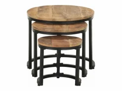 Mesitas auxiliares 3 Piezas madera de mango rugosa^vidaxl Hot