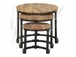 Mesitas auxiliares 3 Piezas madera de mango rugosa^vidaxl Hot