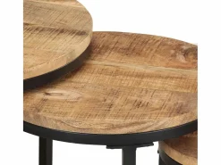 Mesitas auxiliares 3 Piezas madera de mango rugosa^vidaxl Hot