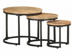 Mesitas auxiliares 3 Piezas madera de mango rugosa^vidaxl Hot