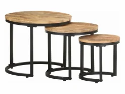 Mesitas auxiliares 3 Piezas madera de mango rugosa^vidaxl Hot