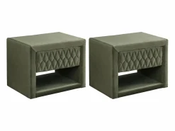 Mesitas de noche Conjunto de 2 con 1 cajón y 1 estante Terciopelo oliva - DANIELE^Vente-unique Online