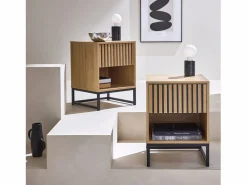 Sweeek Mesitas de noche contemporáneas con 1 cajón, set de 2 natural Marru00f3n Hot