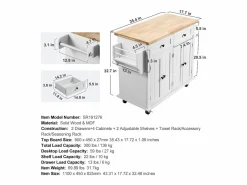 Mueble Camarera|Mesón de Cocina con Ruedas SucceBuy, 90cm, Armario Rodante de Estorage con Cajón y Soporte,