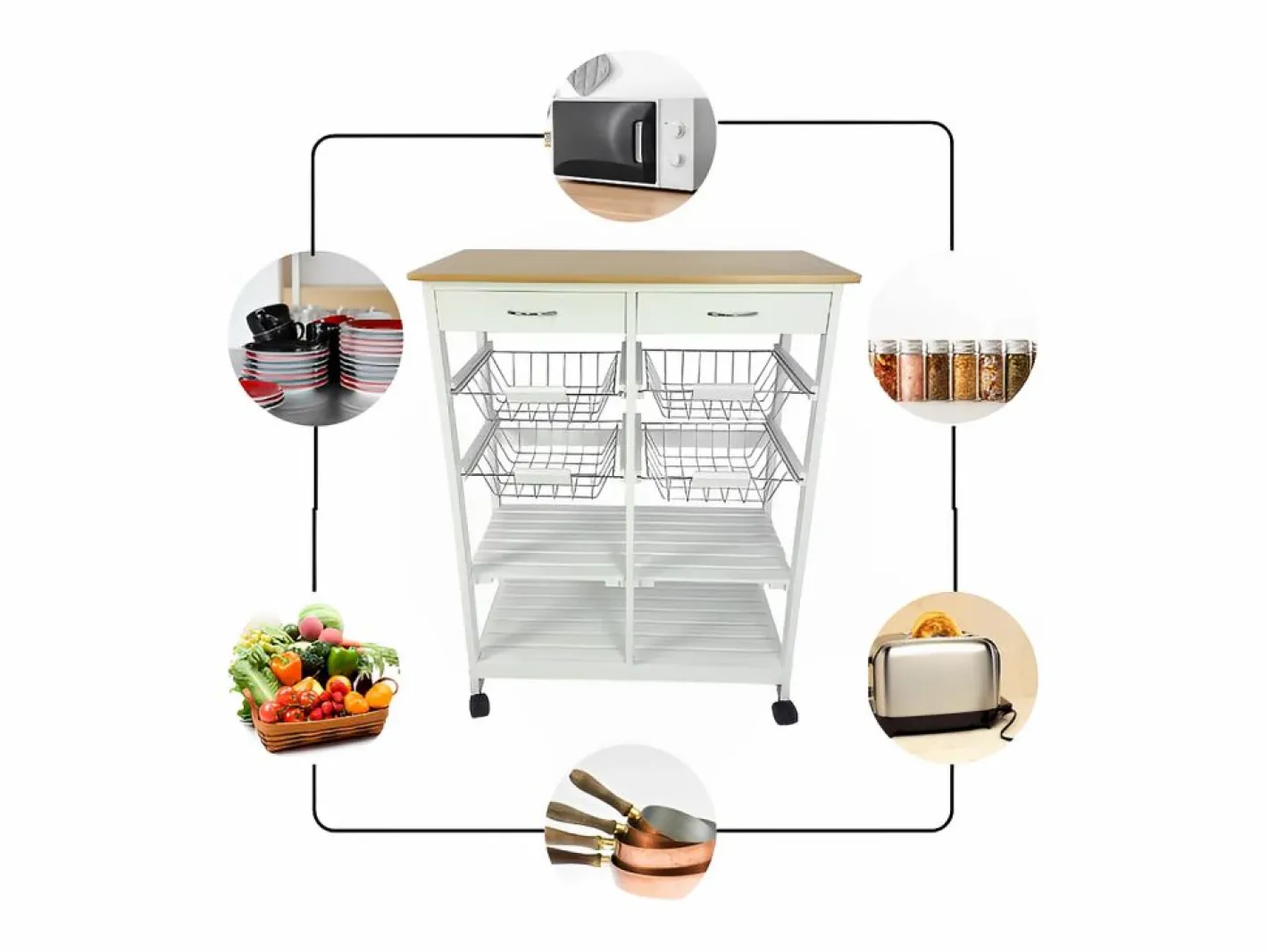 Meyvaser - Carro de Cocina de Cocina con Ruedas con 4 cestas extraíbles 4 bandejas y 2 cajones Oporto 8 Color 87x 67 x 37 Cm^ Hot