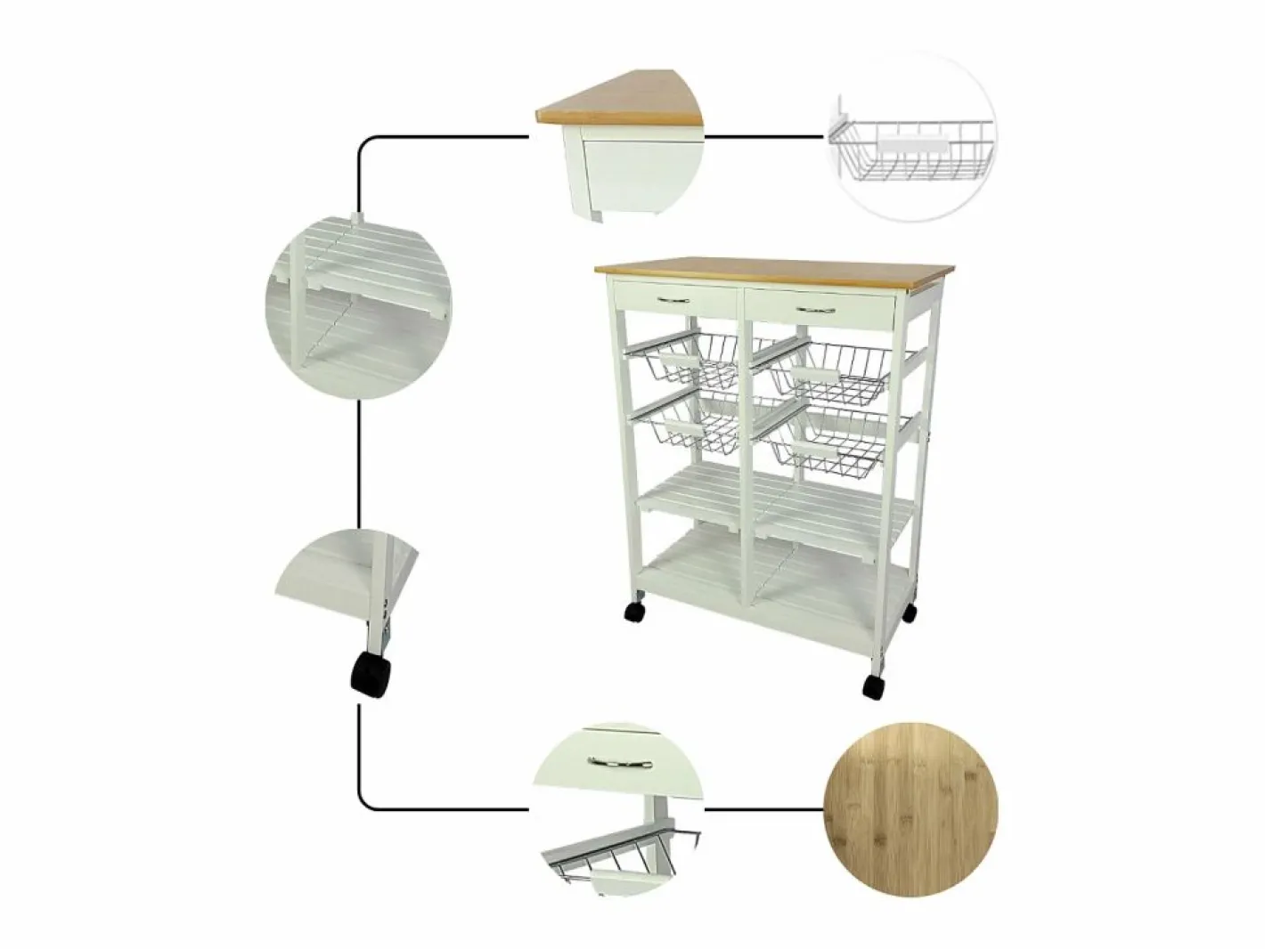 Meyvaser - Carro de Cocina de Cocina con Ruedas con 4 cestas extraíbles 4 bandejas y 2 cajones Oporto 8 Color 87x 67 x 37 Cm^ Hot