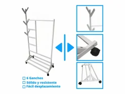 Burro Para Ropa|Meyvaser - Vestidor portatil, Perchero portátil con ruedas de 180x100x35 Cm y 6 Ganchos en madera color .
