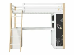DripeX Cama Infantil|Mezzanine Bed with Office - 90 x 200 cm - 6 cajones grandes - cerca y escalera - Madera sólida y MDF - White