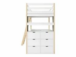 DripeX Cama Infantil|Mezzanine Bed with Office - 90 x 200 cm - 6 cajones grandes - cerca y escalera - Madera sólida y MDF - White