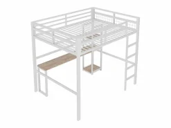 ModernLuxe Cama Alta|Cama Con Almacenaje|Mezzanine iluminado 140x200 cm - con escritorio - con puertos USB + Type-C - barandilla - escalera - (sin colchón)