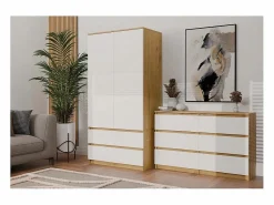 MILAN – Cómoda ancha para dormitorio con 6 cajones – 30x120x77 cm – Mueble de almacenamiento – Artesanal y blanco^TOPESHOP Outlet