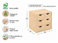 Astigarraga Mini bloque de almacenamiento en pino crudo con cajones 6 cajones M2 Beige New