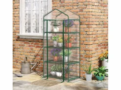 Mini invernadero con estantes, película de PVC resistente, estructura de acero, puerta enrollable, verde (70x50x160cm)^ Best