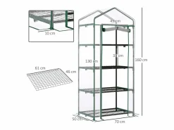 Mini invernadero con estantes, película de PVC resistente, estructura de acero, puerta enrollable, verde (70x50x160cm)^ Best