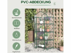Mini invernadero con estantes, película de PVC resistente, estructura de acero, puerta enrollable, verde (70x50x160cm)^ Best
