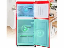 Mini nevera retro, 60 L en total, 22 L en congelador, 38 L en frigorífico, clase energética E, LED, diseño retro, color (88,8 x 45,5 x 42,5 cm)^ Discount