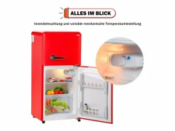 Mini nevera retro, 60 L en total, 22 L en congelador, 38 L en frigorífico, clase energética E, LED, diseño retro, color (88,8 x 45,5 x 42,5 cm)^ Discount
