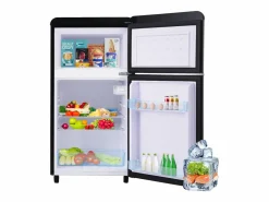 Mini nevera retro, 72 L en total, 21 L en congelador, 51 L en frigorífico, Clase energética E, LED, Diseño retro, Color (45 x 44 x 91 cm) Negro New