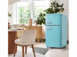 Mini nevera retro, 72 L en total, 21 L en congelador, 51 L en frigorífico, Clase energética E, LED, Diseño retro, Cian (45 x 44 x 91 cm) Violeta Sale