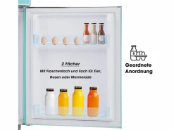 Mini nevera retro, 72 L en total, 21 L en congelador, 51 L en frigorífico, Clase energética E, LED, Diseño retro, Cian (45 x 44 x 91 cm) Violeta Sale