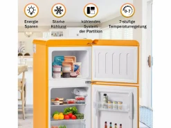 Electrodomésticos De Frío|Mini nevera retro, 60 L en total, 22 L en congelador, 38 L en frigorífico, clase energética E, LED, diseño retro, (88,8 x 45,5 x 42,5 cm)