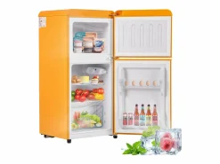 Electrodomésticos De Frío|Mini nevera retro, 60 L en total, 22 L en congelador, 38 L en frigorífico, clase energética E, LED, diseño retro, (88,8 x 45,5 x 42,5 cm)