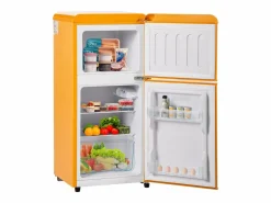 Electrodomésticos De Frío|Mini nevera retro, 60 L en total, 22 L en congelador, 38 L en frigorífico, clase energética E, LED, diseño retro, (88,8 x 45,5 x 42,5 cm)