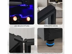 Mini refrigerador de 76 L, congelador de 6 L + refrigerador de 70 L, 5 niveles de temperatura, LED, R600a, acero inoxidable, (40 x 43,5 x 71,6 cm) Negro Best