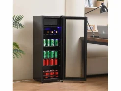 Electrodomésticos De Frío|Mini refrigerador de 128 L, congelador de 8 L + refrigerador de 120 L, 7 niveles de temperatura, LED, R600a, acero inoxidable, (40 x 43,5 x 110 cm)