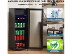 Electrodomésticos De Frío|Mini refrigerador de 128 L, congelador de 8 L + refrigerador de 120 L, 7 niveles de temperatura, LED, R600a, acero inoxidable, (40 x 43,5 x 110 cm)