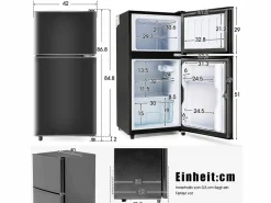 Mininevera de 60 L, congelador de 22 L, frigorífico de 38 L, clase energética E, LED, diseño moderno, color (86,8 x 45,5 x 42,5 cm)^ Outlet