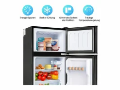 Mininevera de 60 L, congelador de 22 L, frigorífico de 38 L, clase energética E, LED, diseño moderno, color (86,8 x 45,5 x 42,5 cm)^ Outlet