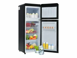 Mininevera retro, 92 L en total, congelador de 28 L, refrigerador de 64 L, clase energética D, LED, diseño moderno, color (105,5 x 41 x 45,5 cm) Negro