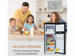 Mininevera retro, 92 L en total, congelador de 28 L, refrigerador de 64 L, clase energética D, LED, diseño moderno, color (105,5 x 41 x 45,5 cm) Negro