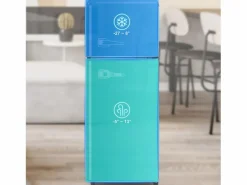 Mininevera retro, 92 L en total, congelador de 28 L, refrigerador de 64 L, clase energética D, LED, diseño moderno, color (105,5 x 41 x 45,5 cm) Negro