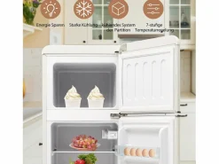 Mininevera retro, 92 L en total, congelador de 28 L, frigorífico de 64 L, clase energética D, LED, diseño retro, (105,5 x 41 x 45,5 cm)^ Outlet