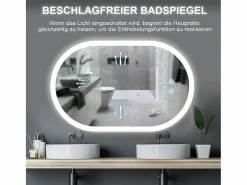 Mirror de baño LED Light 50x70cm, 3 temperaturas de color Montaje de pared, espejo multifunción inteligente^DripeX Outlet