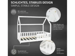 Cama infantil casa 80x160cm color con protección anticaída y somier mobiliario con estructura de listones madera de pino maciza^ML-DESIGN Hot