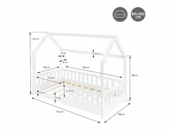 Cama infantil casa 80x160cm color con protección anticaída y somier mobiliario con estructura de listones madera de pino maciza^ML-DESIGN Hot
