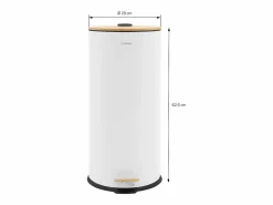 ML-DESIGN Cubo De Basura Para Cocina|Cubo de basura con pedal 30L papelera redonda acabado de acero inoxidable , tapa de bambú con cierre suave para hogar y oficinas