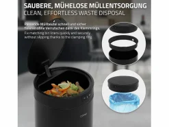 ML-DESIGN Cubo De Basura Para Cocina|Cubo de basura inteligente con sensor de movimiento 30L papelera redonda con apertura y cierre automática de acero con pantalla LED